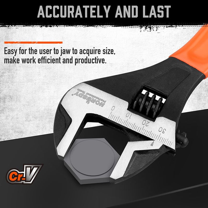 HORUSDY Adjustable Wrench Set | 2-Piece | 6-Inch and 10-Inch Wrenches | Metric & SAE Scales | Cushion Grip Wrench | Cr-V Steel - Image 3